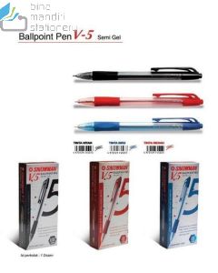 Contoh stationery Snowman Ballpoint V-5 (Retractable) 0.7mm Red Pena Pulpen dan gambarnya